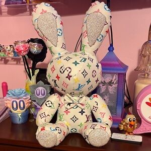 Multicolor monogram leather bling Bunny Plush